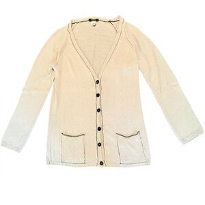 KRIZIA Cream 100% Silk Cardigan Sweater Size 46/XL MSRP $348